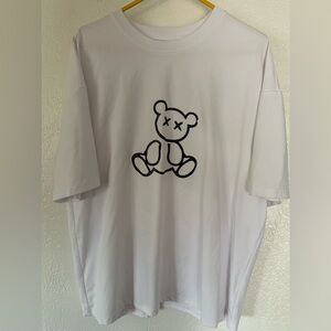 White Graphic Tee with Bear Design
